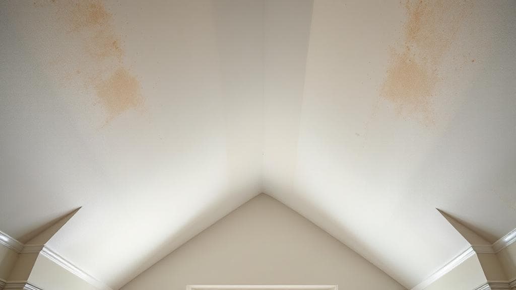 Cincinnati cathedral ceiling pre-foam, ice dam staining visible