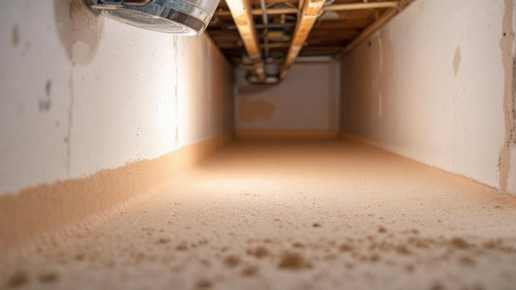 Closed-cell foam sealing the rim joist in a Cincinnati crawl space